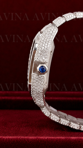 Montre de luxe à cadran vert à quartz pour homme |   Montre Hip-Hop en acier inoxydable avec bracelet carré serti de diamants, 20 mm - Product Image 5