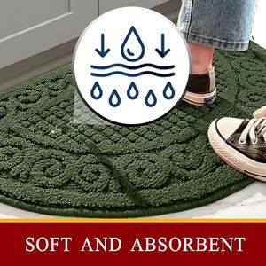 Green 18\" X 30\" Non-Skid Kitchen Mats Absorbent Standing Rug & Half Circle Car Washable Kitchen Rugs-2 Piece Set - Product Image 1