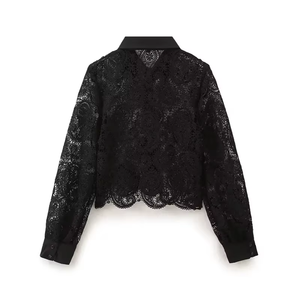 Blusa Larga con Botones para Mujer de Oficina, Elegante, Antiarrugas, de Tela de Encaje de Poliéster, para Otoño - Product Image 3