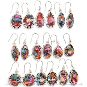 Natural Pink Spiny Turquoise Mix Shapes 925 Sterling <b>Silver</b> Drop Bohemian <b>Earrings</b> Fashionable Gift Women <b>Wedding</b> Anniversary - Product Image 1