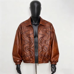 Chaqueta de Cuero Personalizada OEM para Hombre, Estilo Urbano Vintage, Desgastada, con Relieve, Impermeable, Transpirable, Cortavientos, con Cierre de Solapa - Product Image 4