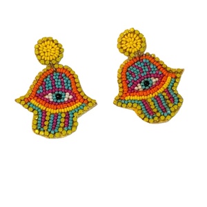 Hamsa Hand Design Drop Handcraft Pendientes bordados con cuentas Declaración tradicional premium y joyería de moda de Hiba Enterprises - Product Image 1