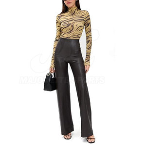 Pantalones de cuero genuino hechos a medida para mujer con logotipo personalizado, diseño único, precio al por mayor. - Product Image 4
