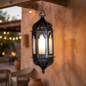 Ornate <b>Moroccan</b> Style Metal Hanging Lantern Outdoor Decorative Pendant <b>Lighting</b> for Patio Garden - Product Image 1