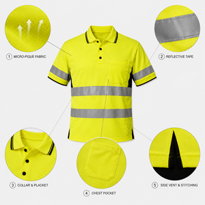 เสื้อโปโลทำงานแบบมีฉลากส่วนตัว ป้องกันอันตราย มองเห็นได้ชัดเจน กันน้ำ ผ้าตาข่าย น้ำหนักเบา ผลิตจากโพลีเอสเตอร์ถัก - Product Image 4