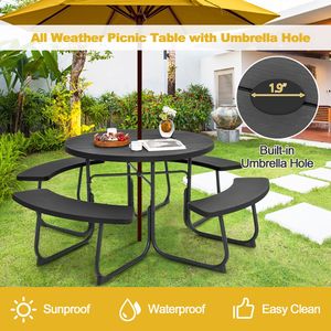 Conjunto de Mesa y Bancos para Picnic en Jardín al Aire Libre para 8 Personas con Orificio para Sombrilla - Product Image 5