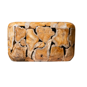 Mesa de Centro ARTERRA Premium Hecha a Mano con Cubos de Raíz de Teca Rústica, Diseño Cuadrado con Textura de Madera Natural, Muebles para Sala de Estar - Product Image 3
