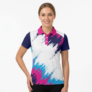 Polo à manches courtes pour homme avec imprimé abstrait, couleurs rose, bleu et blanc, coupe décontractée, en polyester tricoté à séchage rapide - Product Image 4