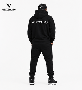Conjunto de chándal con capucha negro para hombre Whiteaura con estampado de calavera iridiscente, sudadera y pantalones estilo streetwear con cremallera frontal completa - Product Image 3