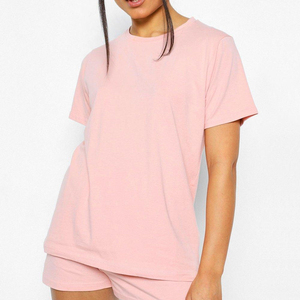 Conjuntos de Dos Piezas de Verano para Mujer, Diseño Nuevo, 100% Algodón Jersey, Personalizables, Camiseta con Cuello Redondo y Pantalones Cortos, Corte Regular, Secado Rápido, Transpirables - Product Image 1