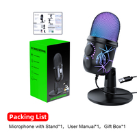 Microphone de bureau à condensateur USB Type-A filaire RGB, haute qualité, cardioïde, avec suppression du bruit, pour l'enregistrement, le gaming et le streaming