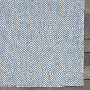 Tapis en laine écologique fait main avec motif géométrique bleu et ivoire, tapis tissé à la main antidérapant à tissage plat pour salon - Product Image 4