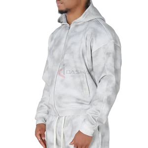 Sweat à capuche zippé personnalisé pour homme, 100% coton, grammage lourd, épaules tombantes, en molleton bouclette, écologique, avec logo personnalisé - Product Image 3