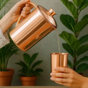 Ensemble de carafes à eau en cuivre pur avec couvercle, design luxueux, anti-fuite - Pour la maison, les mariages et les cadeaux - Product Image 4