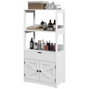 Mobiletto Classico Bianco 60x33x123 cm in Stile Rustico per Bagno, Armadietto in PVC Effetto Rattan con Cassetti e Ripiani per Ospedali - Product Image 1