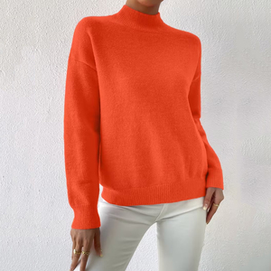 Sudadera de cuello alto para mujer, color naranja, estilo casual, manga larga, forro polar, transpirable, ecológica, cálida, estilo urbano - Product Image 1