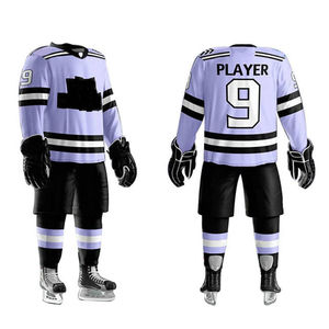 Conjunto de Jersey de Hockey sobre Hielo Sublimado para Hombre, Color Morado Claro con Rayas Negras, Manga Larga, Transpirable, Ajuste Atlético, Ropa Deportiva para Adultos - Product Image 1