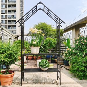 Arche de jardin en métal noir avec banc W58.07*H97.24, support pour plantes grimpantes, arche à roses, ensembles de jardin d'extérieur - Product Image 4