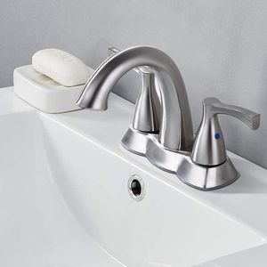 Rubinetto per Lavabo Bagno in Nichel Spazzolato da 4 Pollici con 2 Maniglie e Scarico a Scomparsa, Rubinetto per Vasca e Doccia - Product Image 2