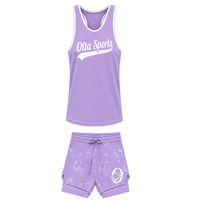 Lavender White <b>Swim</b> Set Sleeveless Racerback Tank <b>Top</b> with Matching Shorts Lightweight Quick Dry Training Performance Swimwear - Product Image 1
