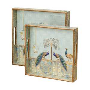 Plateaux de rangement multifonctionnels rectangulaires en MDF Meena Oriental au design moderne, lavables au lave-vaisselle, vaisselle décorative avec motif d'éléphant - Product Image 5