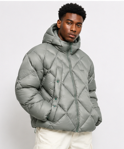 Unisex Premium Diamond Quilted Hooded Puffer Jacket with <b>Pet</b> <b>Carrier</b> Pocket | Oversized Winter Streetwear Coat | Sage Green - Product Image 4