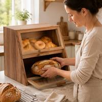 Boîte à pain d'angle gain de place en bambou, double couche, couvercle magnétique hermétique, écologique, durable, grande capacité, rangement de cuisine