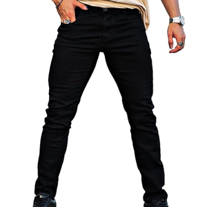 Black Slim Fit <b>Men</b> Jeans Mid Waist <b>Stretch</b> Denim Straight Leg Casual Wear - Product Image 1