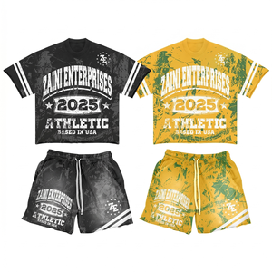 Premium 180 GSM <b>Polyester</b> Interlock <b>Men</b> <b>T</b> <b>Shirt</b> and Short Set Black Yellow Stripe Panels Custom Sublimation Logo - Product Image 1
