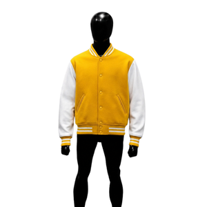 <b>Men's</b> Yellow <b>White</b> Varsity <b>Jacket</b> Preppy Style Regular Fit Turn-down Collar Button Closure Autumn Wear CASUAL COLLEGE BASEBALL F - Product Image 1