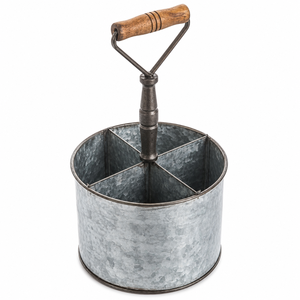 Galvanized Metal Cutlery Holder Mint Green 4 Compartment Utensil <b>Caddy</b> with Wooden Handle Tableware Silverware Storage Organizer - Product Image 4