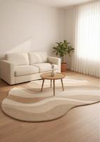 Luxuriöser Moderner Woll-Antirutsch-Teppich mit Mittelhohem Flor Getufteter Regulärer Flächenteppich Creme Beige Tan Abstrakte Wellenform für Wohnzimmer Schlafzimmer