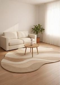 Luxury Modern Wool Anti-Slip Medium Pile Tufted Regular Area Rug Cream Beige Tan Abstract Wave Shaped Living Room Bedroom - Product Image 2