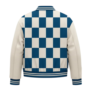 Veste décontractée d'hiver pour homme, bleu et blanc, col en V, manches régulières, impression en relief, matière polyester - Product Image 2