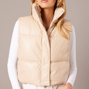 Wholesale Women's Winter <b>Cropped</b> <b>Puffer</b> Vest Sleeveless Bubble <b>Jacket</b> Zipper Cotton Filled Sexy Fashion Custom Logo Waistcoat - Product Image 1