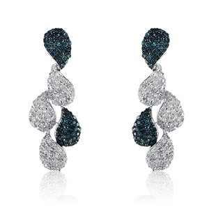 2.65 Cttw Round Cut White & Color Enhanced Blue Natural Diamond Teardrop <b>Dangle</b> <b>Earrings</b> for Womens 925 Sterling <b>Silver</b>, G-H - Product Image 1