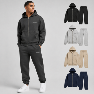 Private Label Custom Tracksuit 400GSM Heavyweight Fleece <b>Full</b> <b>Zip</b> <b>Hoodie</b> Straight Leg Pants OEM ODM - Product Image 2