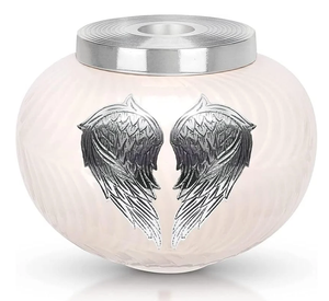 Urnas Funerarias de Metal Redondas con Grabado de Alas de Ángel Doradas sobre Fondo Blanco, para Cenizas de Cremación, Estilo Americano/Europeo - Product Image 2