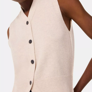 Gilet en tricot sans manches pour femme, col en V, avec poches, couleur unie, décontracté, pour l'automne, 100% acrylique, simple boutonnage - Product Image 4