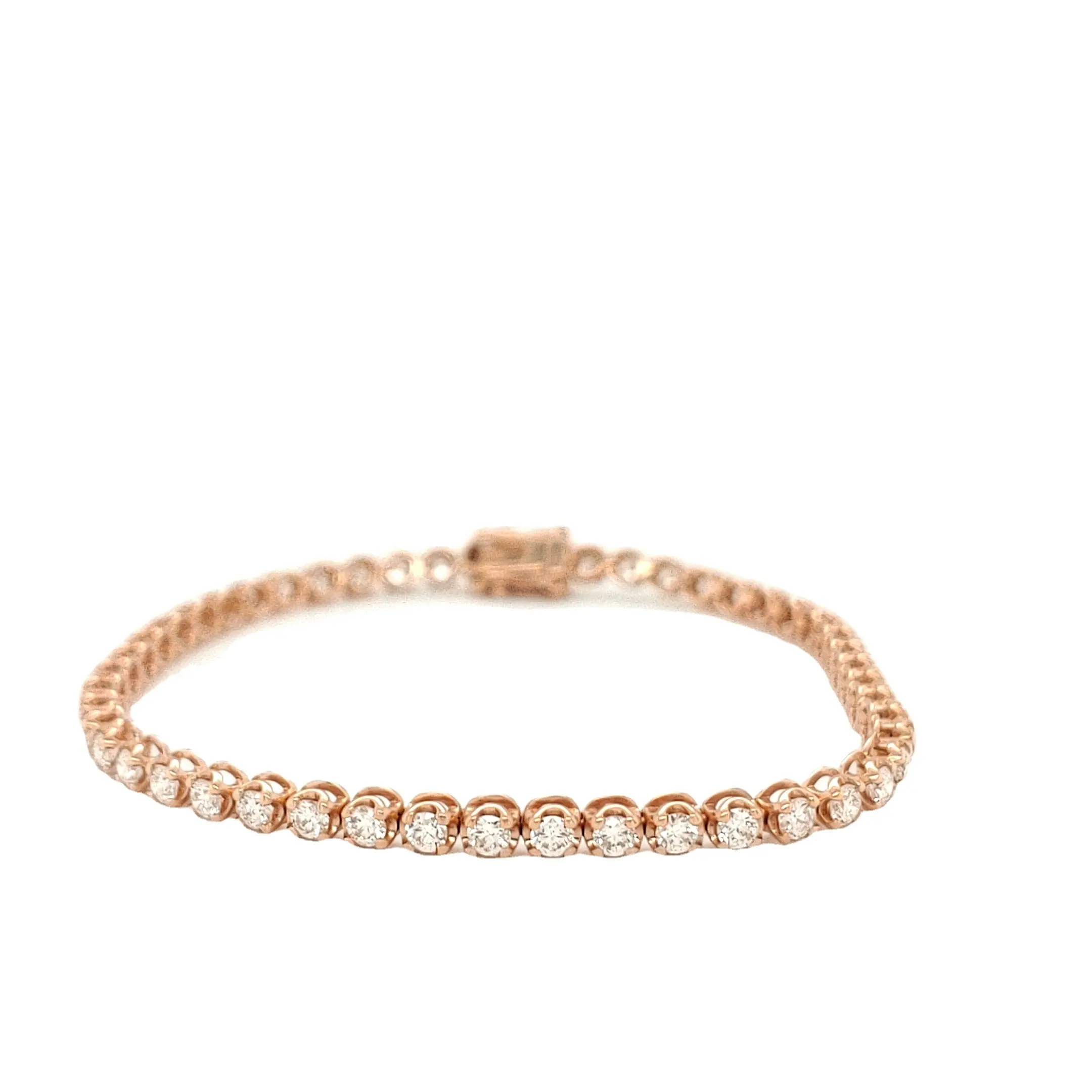 Classic Design 18K Rose Gold Set With Round Brilliant Cut Real Natural Diamonds Jewelry Bracelet