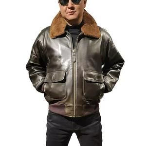 Chaqueta Bomber de Cuero Genuino de Piel de Vaca para Hombre con Cuello Alto, Cierre de Cremallera, Resistente al Viento, Estilo Urbano de Invierno, Corte Regular - Product Image 4