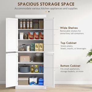 72-Inch White Freestanding <b>Kitchen</b> Cabinet with Doors and <b>Shelves</b> Pantry Storage Cabinet <b>for</b> Food Storage - Product Image 4
