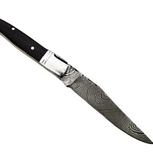 Cuchillo de Bolsillo Laguiole de Acero de Damasco de Grado Industrial, Tamaño Pequeño, Mango de Cuerno de Búfalo OEM, Garantía de 3 Años (smf30) - Product Image 1