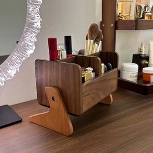 Wooden Cosmetic Organizer Storage <b>Box</b> Multifunctional Makeup Holder Table Top Minimalist Design Rectangle Shape Opened Cover - Product Image 6