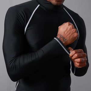Chemise de sport à manches longues pour homme, bleue, à séchage rapide, en polyester, pour l'entraînement, le fitness, le cyclisme, le surf, compression - Product Image 4