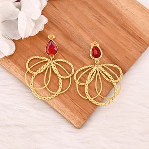 <b>Red</b> Hydro Gemstone Brass <b>Earrings</b> Gold Plated Handmade Jewelry for Women Wholesale Lot 10 Pairs - Product Image 5