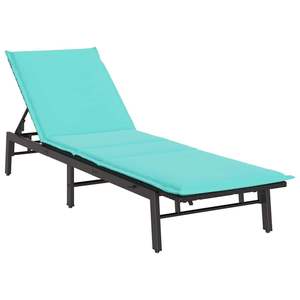 Tumbona de Ratán Sintético Negro con Cojín, Cómoda Tumbona para Exteriores - Product Image 2