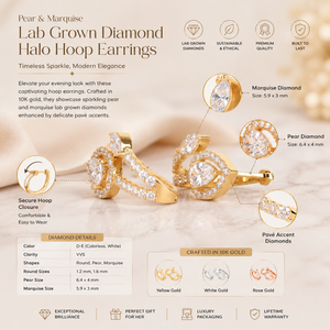 Pendientes Huggie de Oro de 14K con Diamantes Cultivados en Laboratorio en Forma de Pera y Marquesa, con Halo y Pavé |   Clasificación de Claridad VVS |   Joyería Fina de Lujo para Novias, Regalo para Mujer - Product Image 5