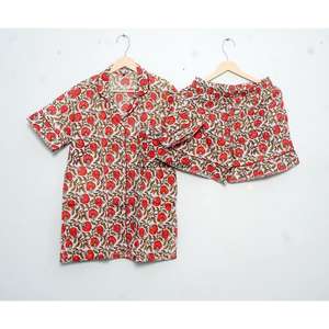 Pijamas de Mujer de Lujo, Suaves, de Algodón con Encaje, Manga Corta, Cuello en V, Estampado Floral, Transpirables, Lavables, Corte en A, Sexys, para Club Nocturno, con Cordón Ajustable - Product Image 3