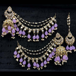 Premium Austrian Stone and <b>Mirror</b> Jhumki <b>with</b> Maangtikka 10575476PU Fashion Jewelry Set - Product Image 1